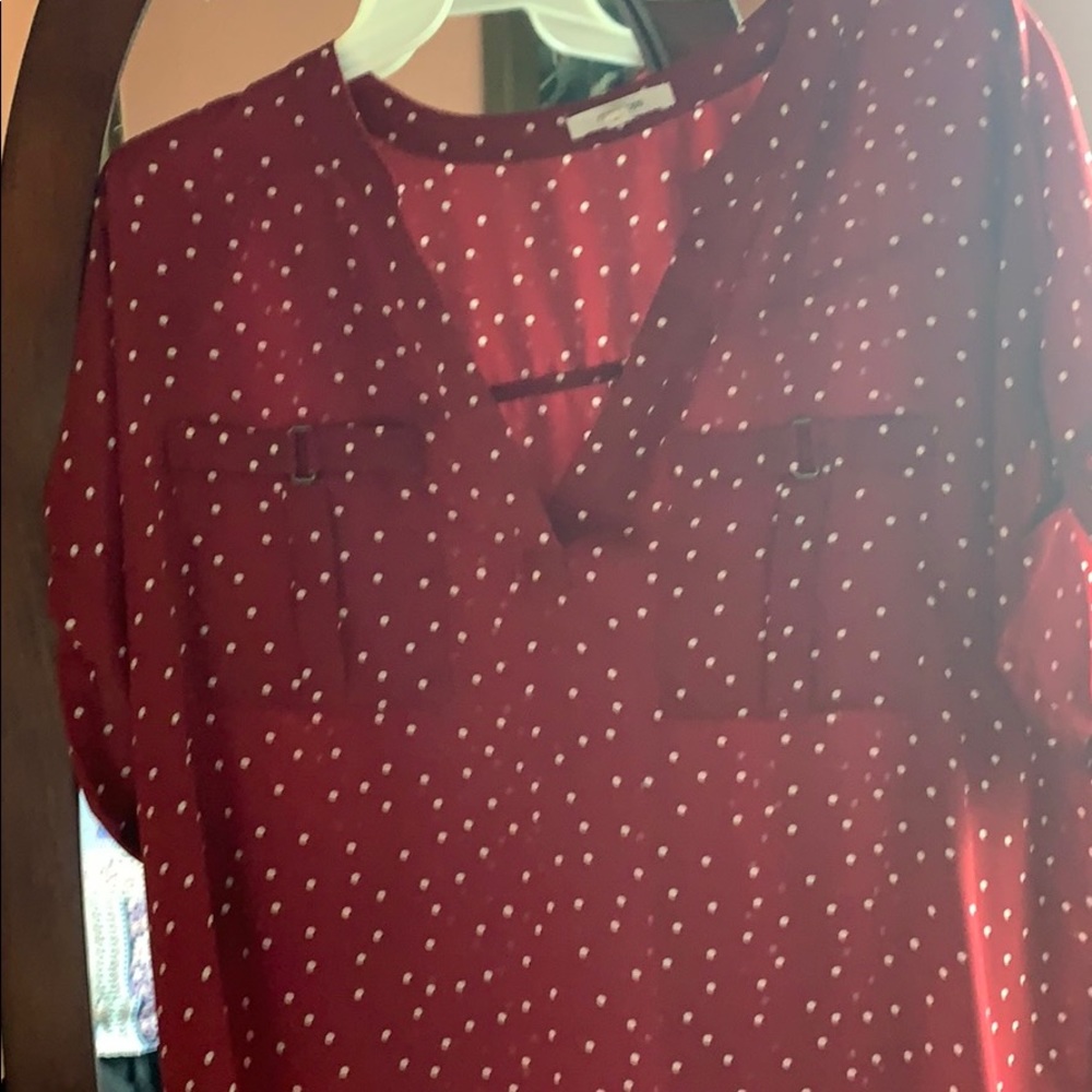 Womens Red&White 100% polyester top.